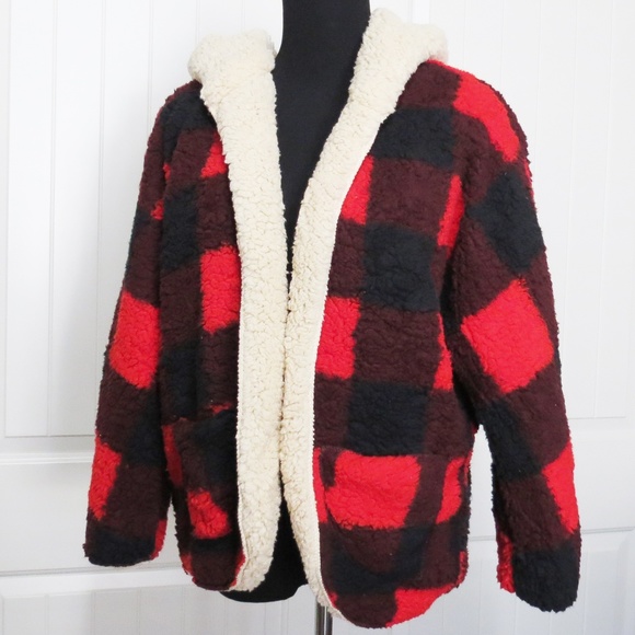 Cozy Sherpa Teady Coat Plaid Reversible - Picture 2 of 8